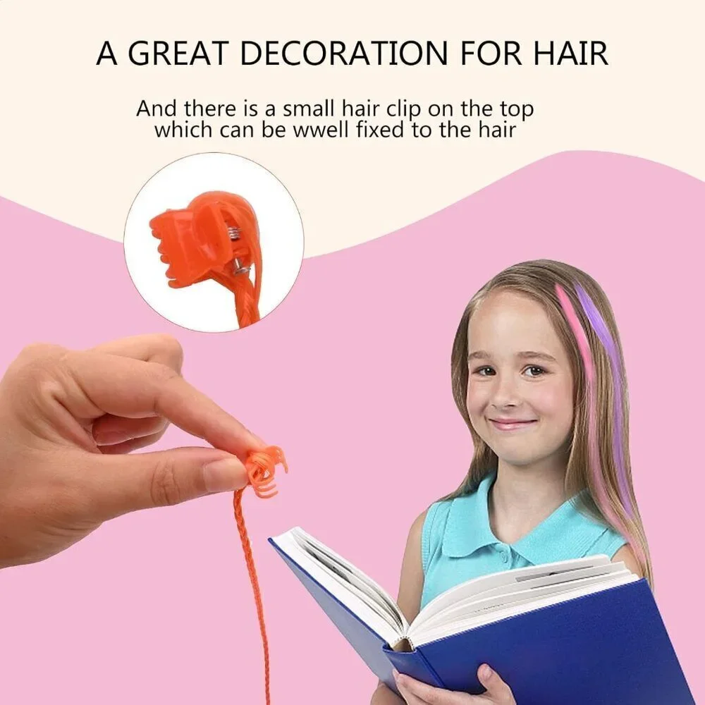 48 Pack Hair Accessories for Girls, Colored Hair Extensions for Kids Nylon Rainb